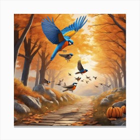 Autumn Birds In The Forest 1 Canvas Print