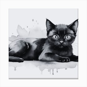 Black Cat Watercolor Painting Canvas Print