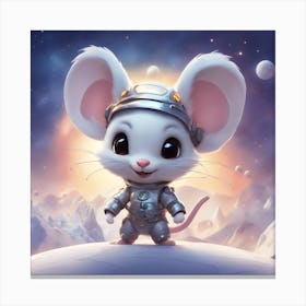 A Super Cute Chibi Zodiac Rat, In The Universe, With Snowwhite Shiny Fur, Happy Smile, Happy Smile, (2) Canvas Print