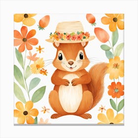 Floral Baby Squirrel Nursery Illustration (3) Canvas Print