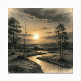 Sunset Over A River Canvas Print