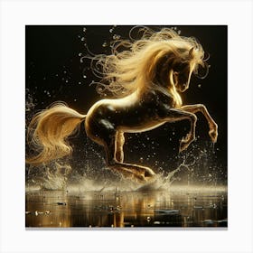 Golden Horse Jumping In Water Canvas Print