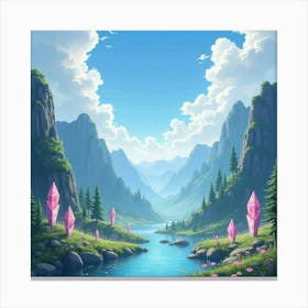 Ethereal Watercolor Valley With Floating Enchanted Crystals 1 Canvas Print