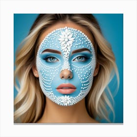 Beautiful Woman With Blue Face Paint Canvas Print