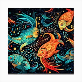 Goldfish On Black Background Canvas Print