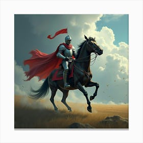 A Knight Riding A Horse Through A Stormy Battlefield 1 Canvas Print