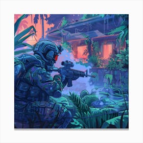 Soldier In The Jungle Canvas Print