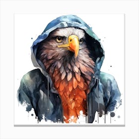 Watercolour Cartoon Eagle In A Hoodie Canvas Print