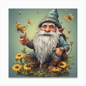 Sunflower Gnome With Bee Funny Hippie Gnome 1 Canvas Print