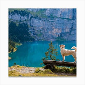 Dog On A Log Overlooking Lake Canvas Print