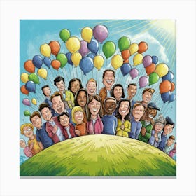 Group Of People With Balloons Canvas Print