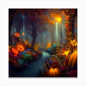 Autumn Forest With Pumpkins Canvas Print