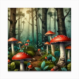 Mushrooms In The Forest Canvas Print