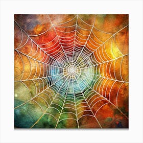 Watercolor Spider Web With A Colorful Background Canvas Print