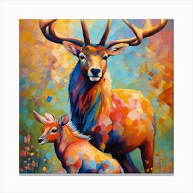 Elk And Calf Canvas Print