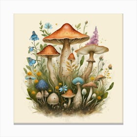 Mushrooms And Flowers Canvas Print