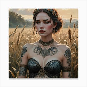 Tattooed Woman In A Field Canvas Print