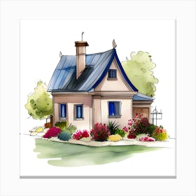 Watercolor Sketch Of A House Canvas Print
