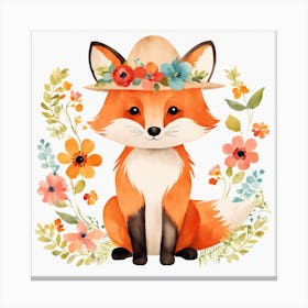 Floral Baby Fox Nursery Illustration (24) 1 Canvas Print