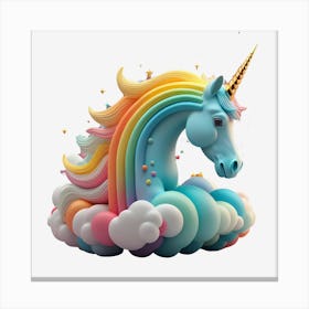 Abstract 3d Unicorn And Rainbow On Clouds, Cute Unicorn Background, 3d Rendered Generated By Ai Canvas Print