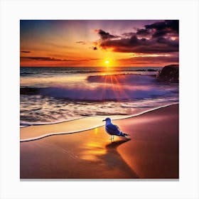 Seagull On The Beach At Sunset 1 Canvas Print