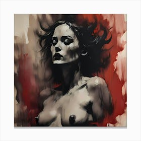 Ethereal Embrace: A Nude Woman in Black And Red Canvas Print