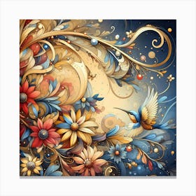 Hummingbird And Flowers Canvas Print