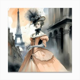 Victorian Lady In Paris Monochromatic Watercolor Canvas Print
