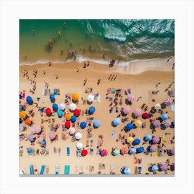 Aerial View Beach Umbrellas Summer Photography Canvas Print