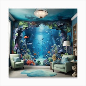 Underwater Mural Paint Colorful Fish Canvas Print