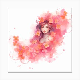 Abstract Watercolor Asian Girl With Flowers Canvas Print