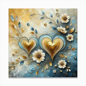 Hearts gold and flowers acrylic art Canvas Print
