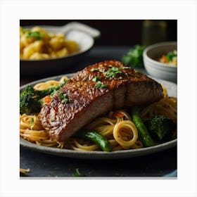 Salmon With Pasta Canvas Print