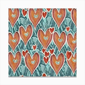 Hearts On A Blue Background Canvas Print