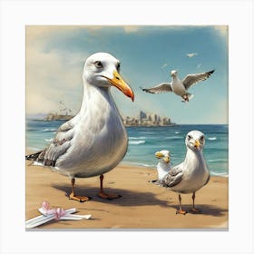 Seagulls On The Beach 4 Canvas Print