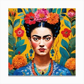 Frida Floral Blue Art Print Canvas Print