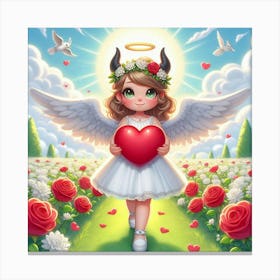Angel Girl Holding Heart Canvas Print