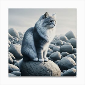 Cat On Rocks Canvas Print