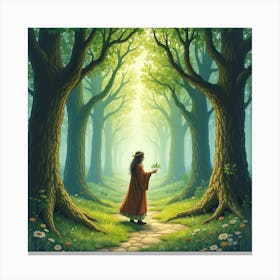 Druid Summoning Nature Spirits In An Ancient Forest, Watercolor Art 1 1 Canvas Print