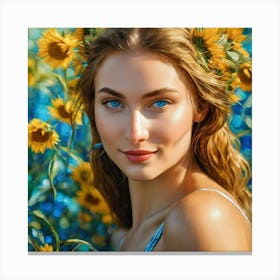 Sunflower Girl With Blue Eyebjs Canvas Print