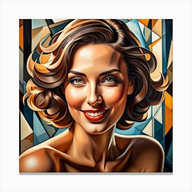 Woman Smiles Cubism Style Canvas Print