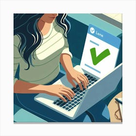 Woman Working On Laptop Canvas Print