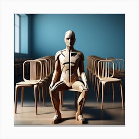 Wooden Man Sitting In A Chair Canvas Print