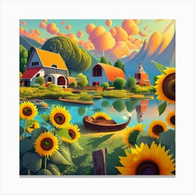 Farm Garden With Sunflowers Art Print 2 Canvas Print