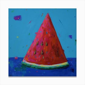 Watermelon Red In Blue Square Canvas Print