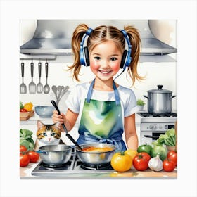 Little Girl In The Kitchen Canvas Print