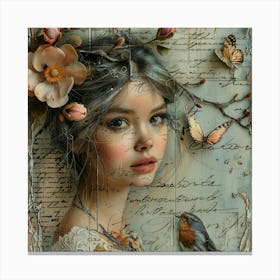 Girl With A Bird Canvas Print