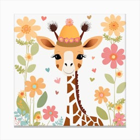 Floral Baby Giraffe Nursery Illustration (14) Canvas Print