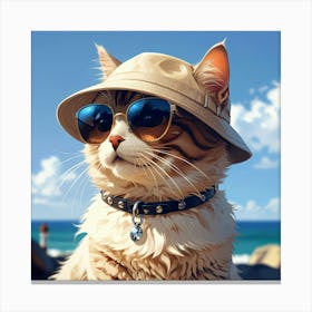 Cat With Sunglasses And Hat Canvas Print