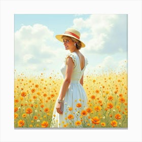 Watercolor Princess Diana In A Picturesque Flower Field 1 Canvas Print